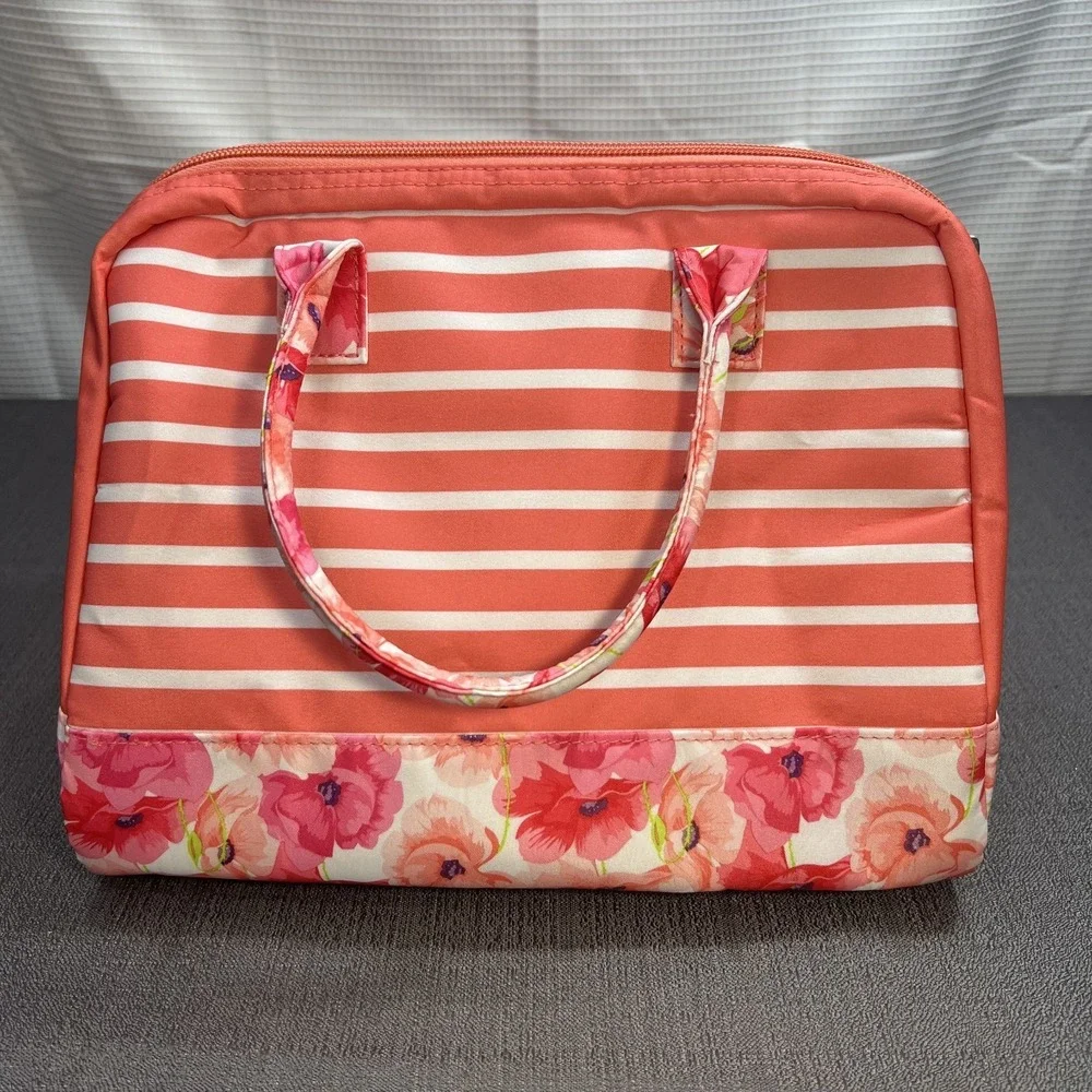 Tupperware Peach/Pink Floral Lunch Insulated‎ Tote Bag with Soup Sandwich & Cup